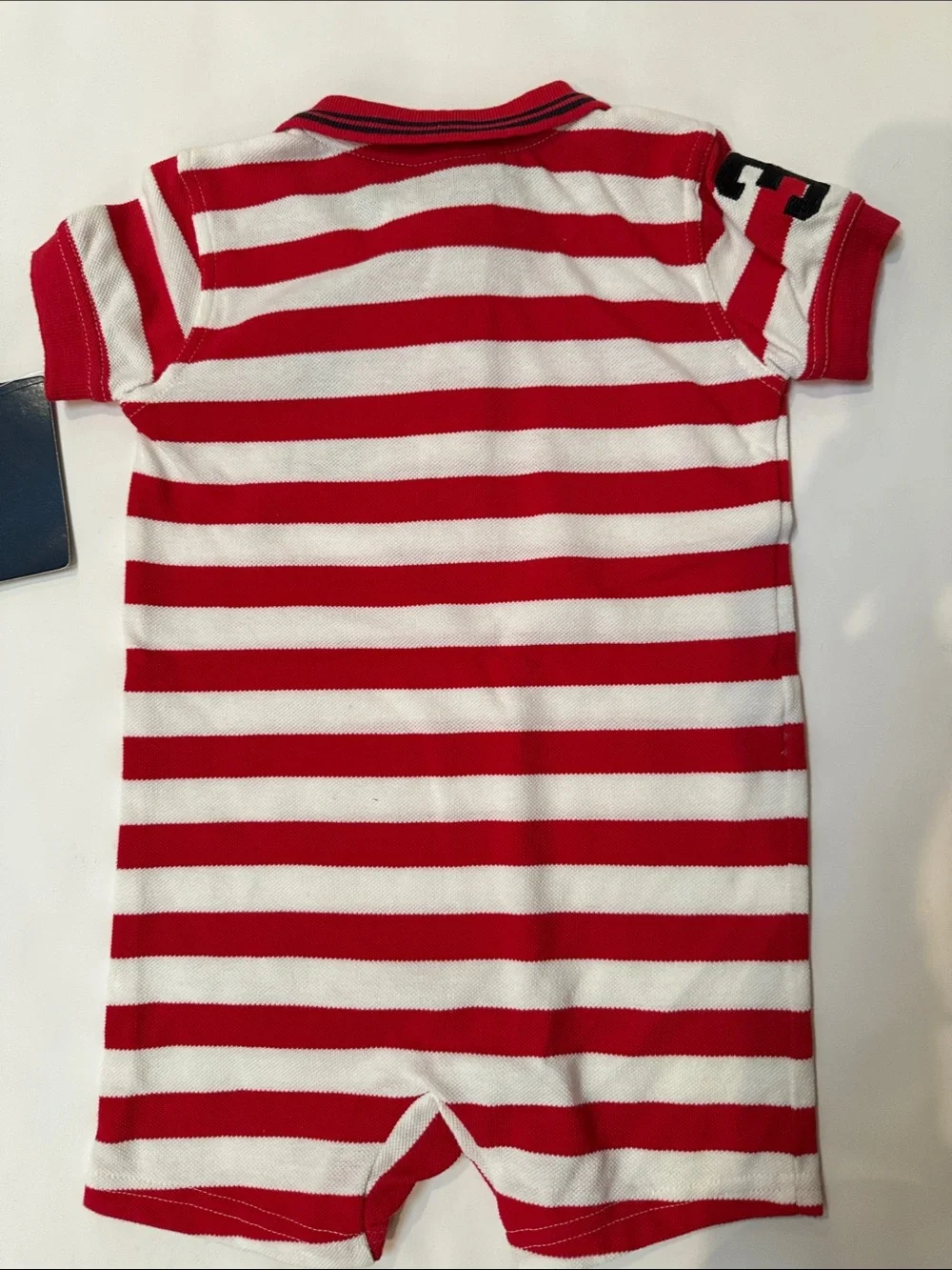 U.S. Polo Assn. Red & White Striped Polo Romper